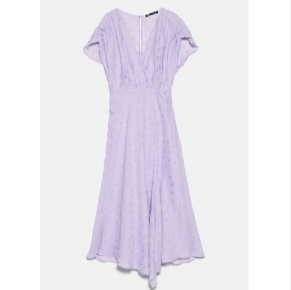 Zara Blogger Fave Lilac Textured Weave Polka Dot Draped Midi Dress NWOT - Picture 11 of 16